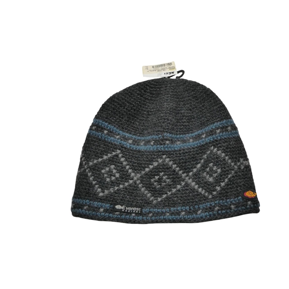 Everest Designs Hat Beanie Fitted Mens One Size Gray Black Diamond Wool Lined